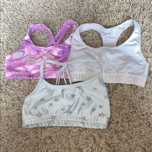 Girls lot of Justice sports bras size 28